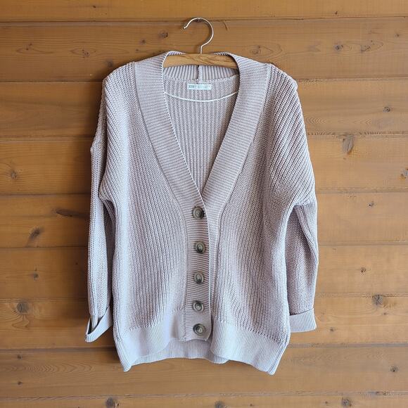 Asos Stradivarius STR Cardigan Tan Button Front Vneck Sweater Medium Fall Top - Picture 1 of 4